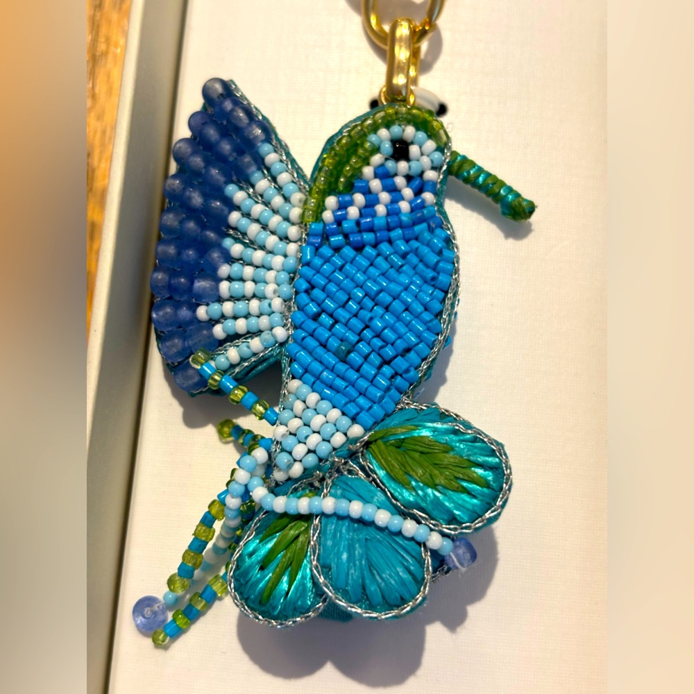 NIB Haute Hippie beaded hummingbirds bag charm Keychain